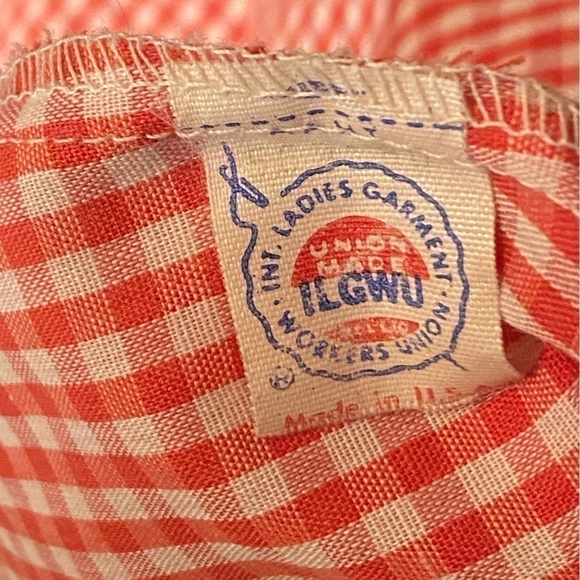 Vintage 70s Western Prairie Button Down Red White Checkerboard Gingham Plaid Top - Picture 6 of 7